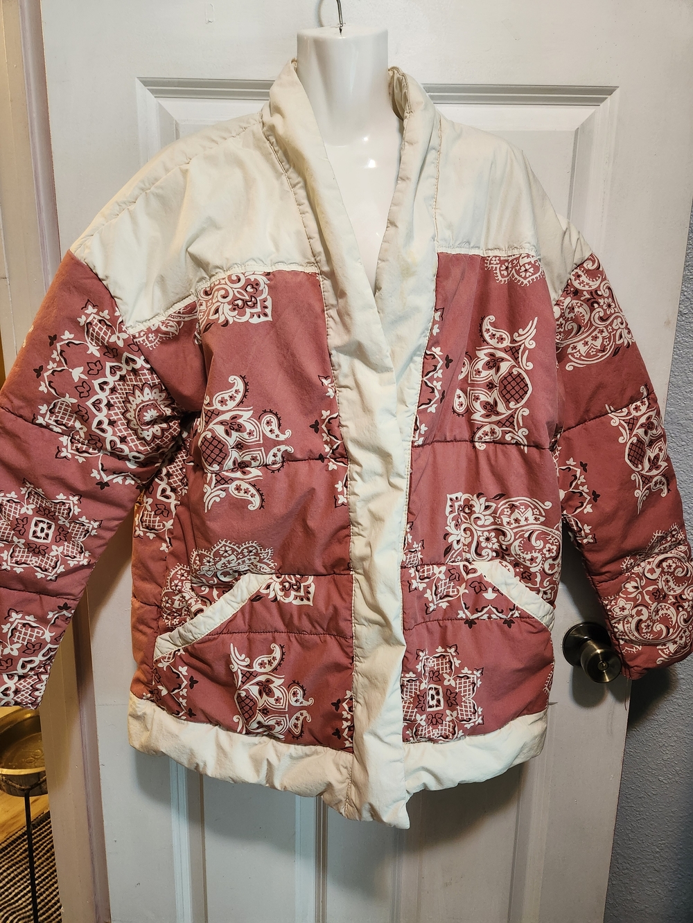 Free People Paisley Poplin Jacket with Dusty Rose Bandana Trim
